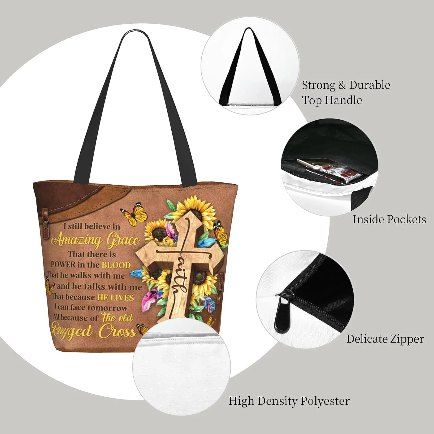 Bible Tote Bags for Women Christian Tote Bag Church Shoulder Bag Inspirational Bags With Zipper Christian Gift