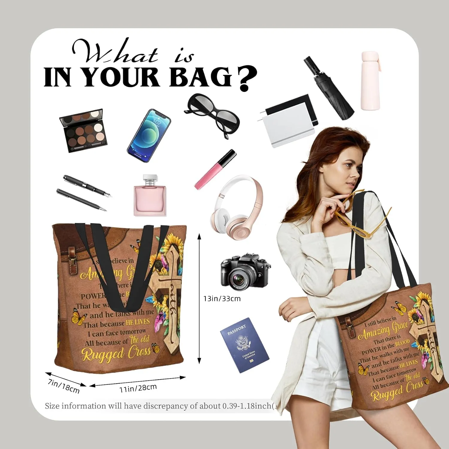 Bible Tote Bags for Women Christian Tote Bag Church Shoulder Bag Inspirational Bags With Zipper Christian Gift
