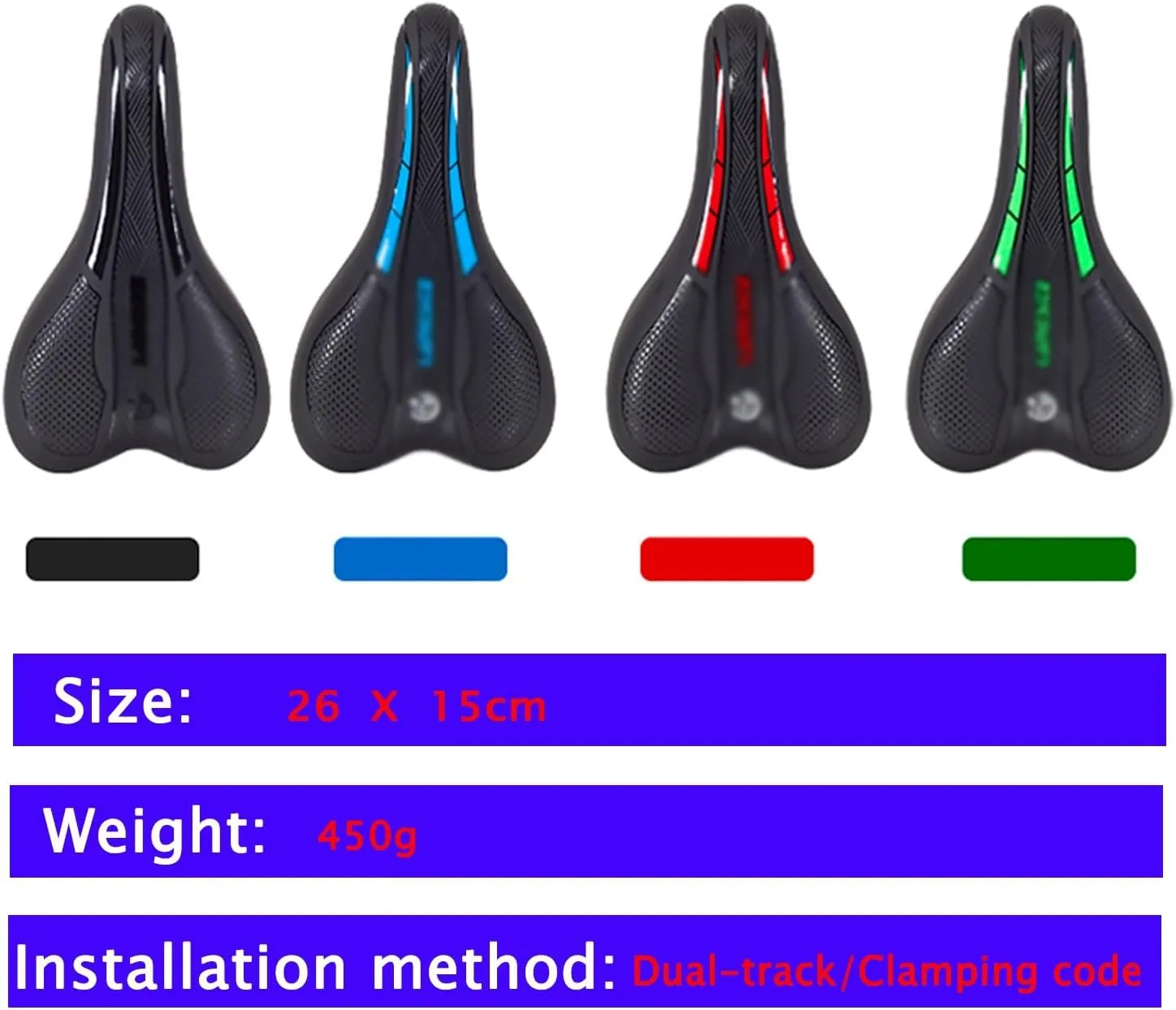 Bicycle Saddle、High Elasticity Comfort Mountain Bike seat，Breathable, Shock-Absorbing Racing Replacement Parts There Installation Methods Double-Track/Clamping Code