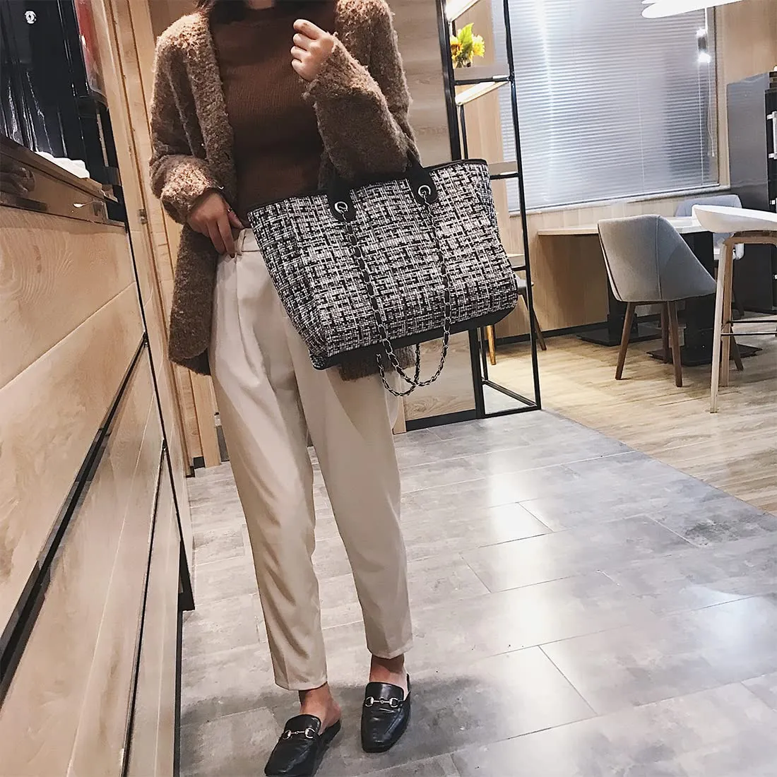 Big Capability Stripes Shoulder Bag Oversized Striped Fabric Tote Purses Bag Camo Top Handle Casual Handbag French Basket