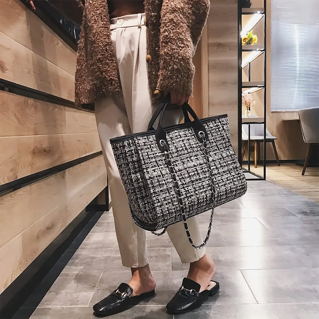 Big Capability Stripes Shoulder Bag Oversized Striped Fabric Tote Purses Bag Camo Top Handle Casual Handbag French Basket