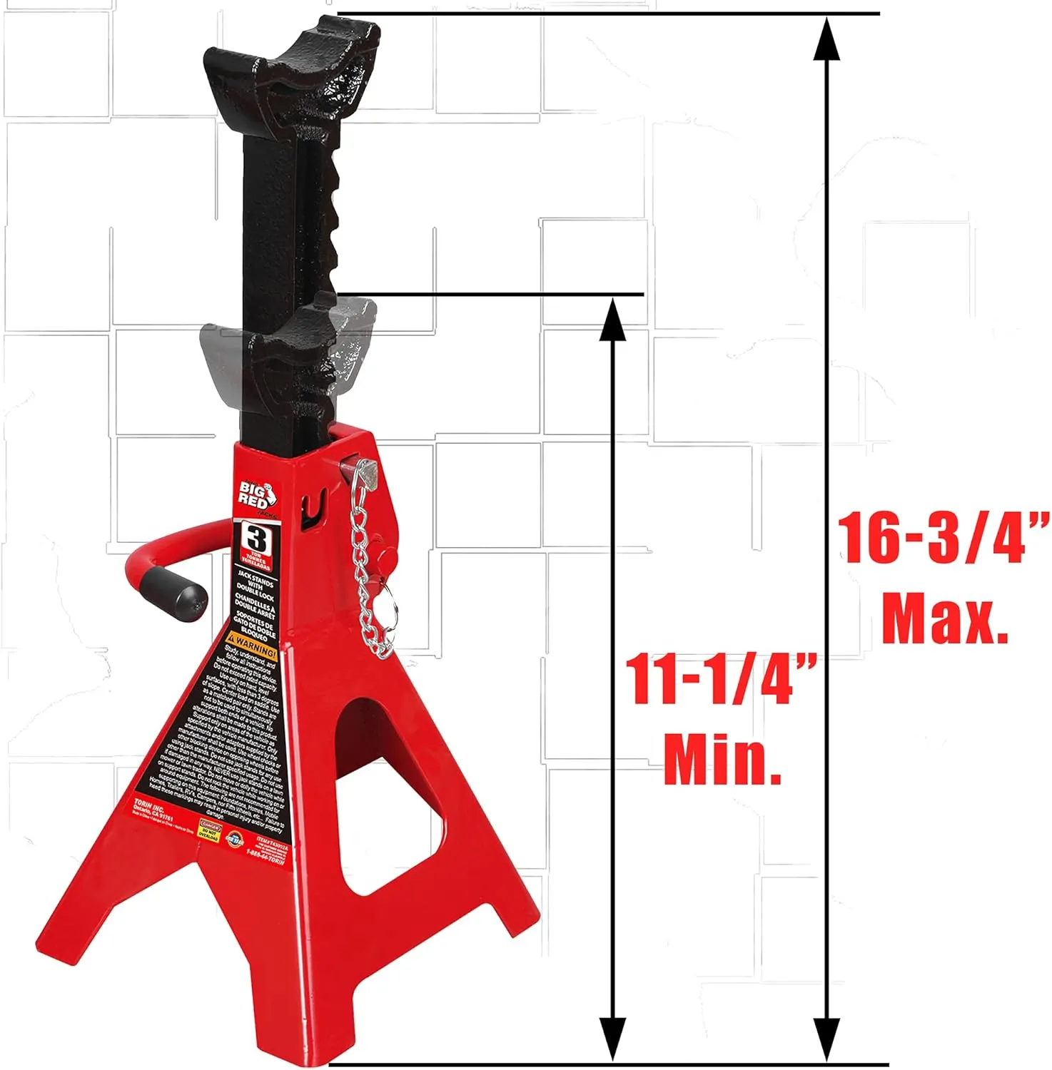 BIG RED T43002A Torin Steel Jack Stands: Double Locking, 3 Ton (6,000 lb) Capacity, Red, 1 Pair