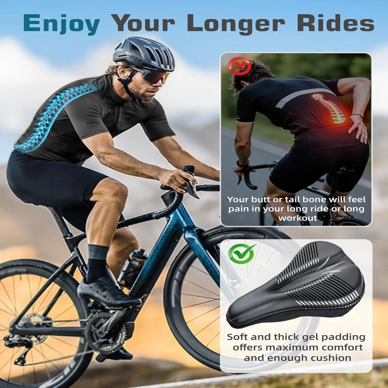 Bike Seat Cushion for Diamondback Bicycles Podium Vitesse Disc Bicycles Release, Memory Foam & Gel Padded Cover Bicycle Seat for Men Women Shock-Absorbing Comfort Bike Seat Pad,C