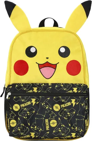 BIOWORLD Unisex Kid's Pokemon Pikachu Character 16'' Backpack, Black, One Size