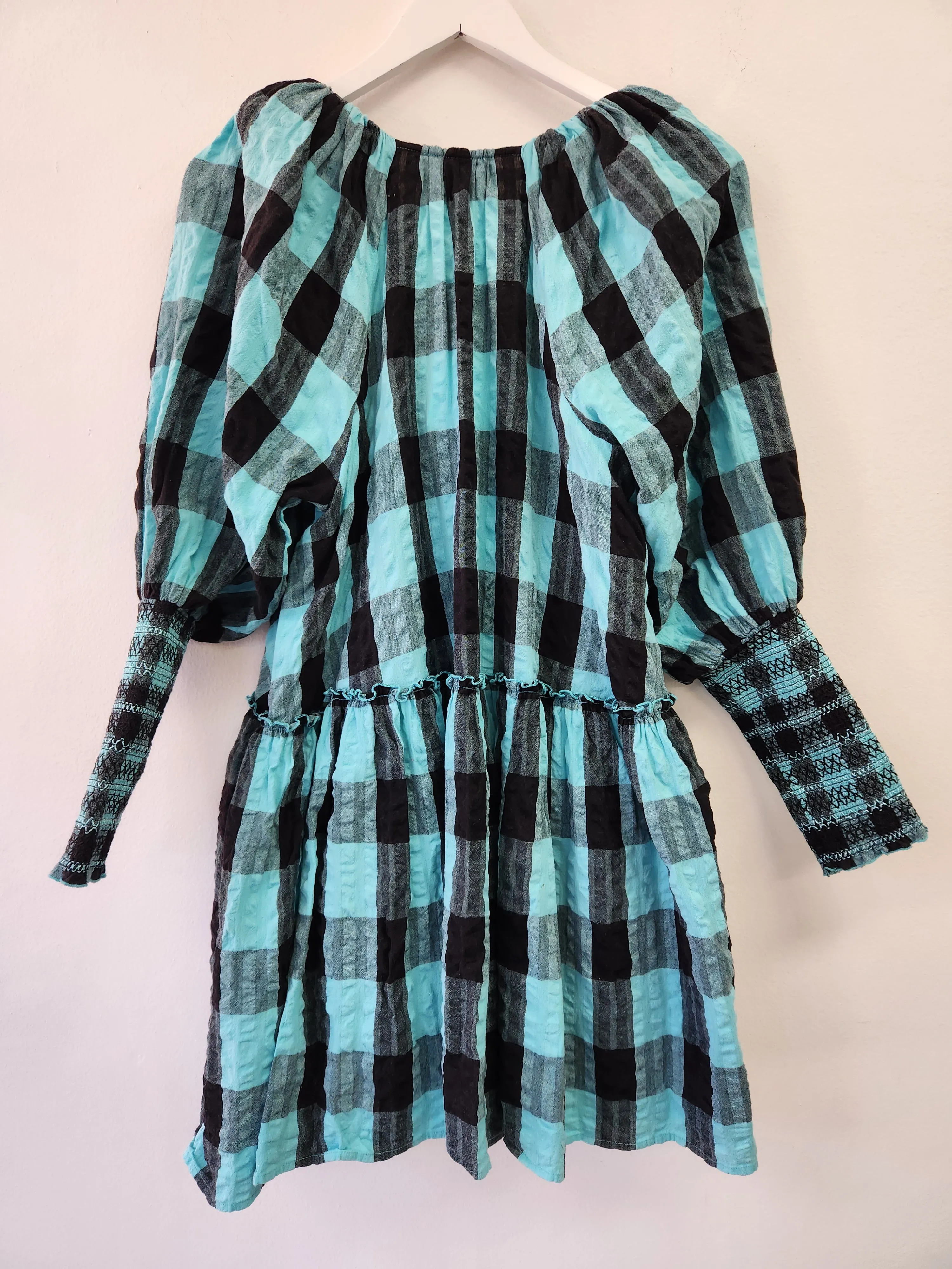 Black and Teal Neve Mini Check Dress