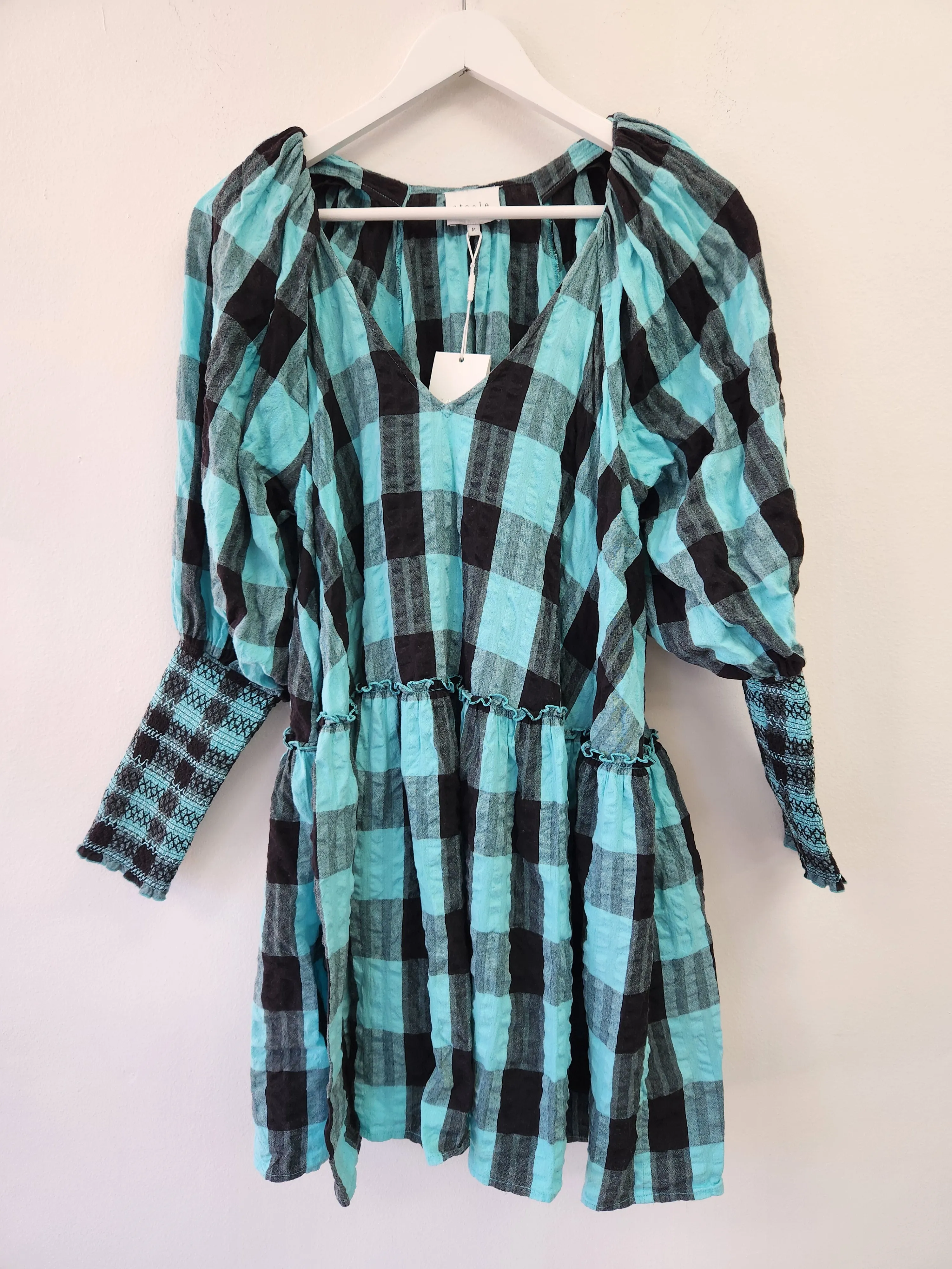 Black and Teal Neve Mini Check Dress