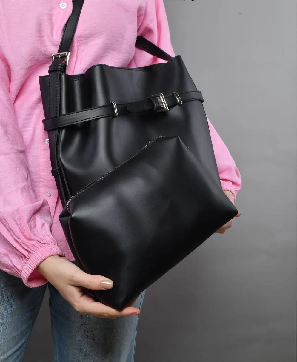 Black Shoulder Bag with Inner Small Pouch