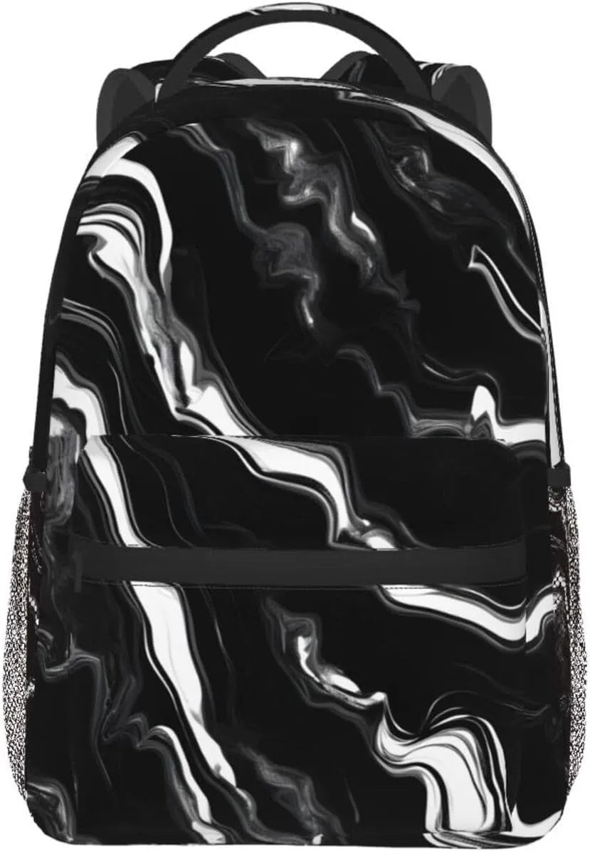 Black White Marble Print Print Laptop Backpack Stylish Bookbag College Daypack Travel Business Work Bag For Men Women