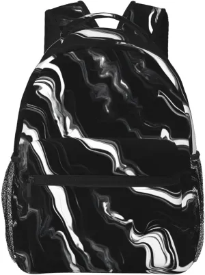 Black White Marble Print Print Laptop Backpack Stylish Bookbag College Daypack Travel Business Work Bag For Men Women