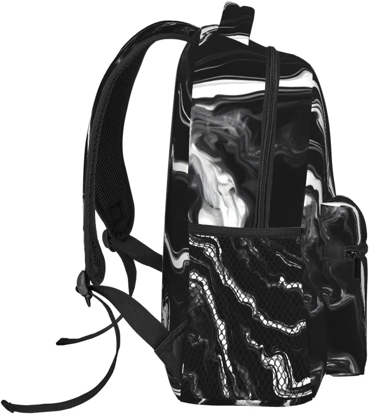 Black White Marble Print Print Laptop Backpack Stylish Bookbag College Daypack Travel Business Work Bag For Men Women