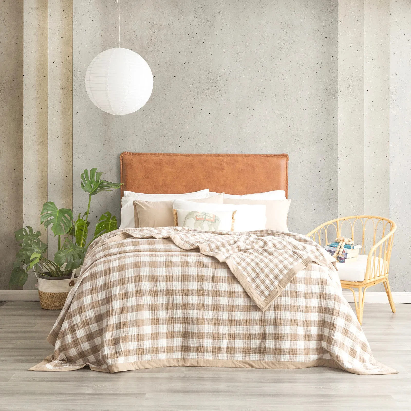 Blanket Washed Cotton Gingham Reversible Tan