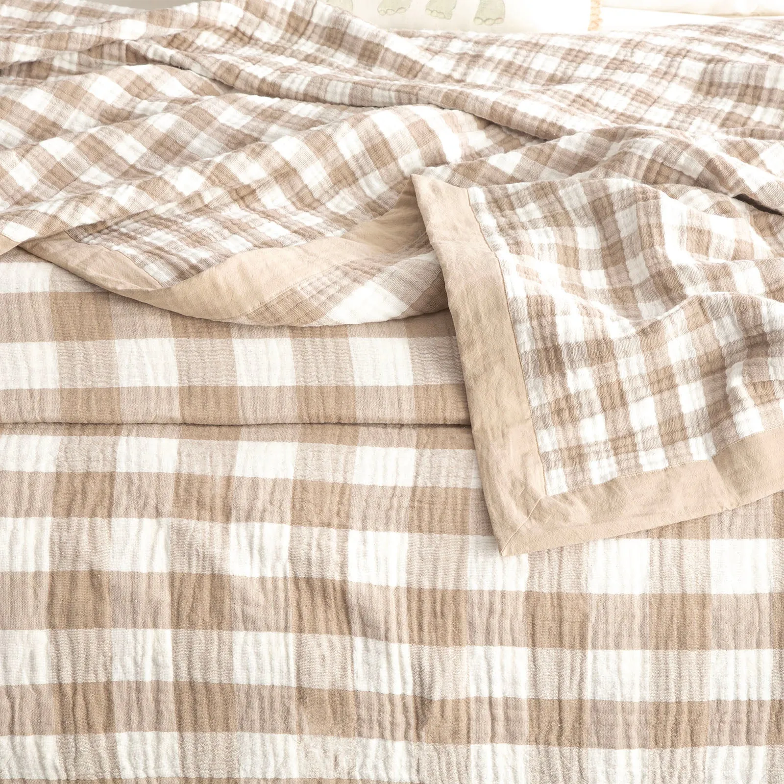 Blanket Washed Cotton Gingham Reversible Tan