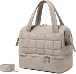 BLUBOON Lunch Box for Women Insulated Lunch Bag Double Deck, Puffer Quilted Lunchbox Wide Opening Reusable Lunch Boxes Cooler for Work Picnic Travel Office with Adjustable Shoulder Strap (Grey Purple)