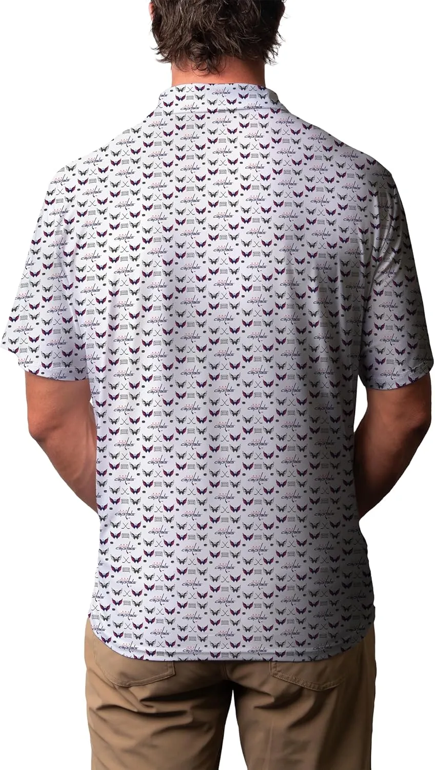Blue 84 Men's NHL Officially Licensed Short Sleeve Performance Polo All Over Print White