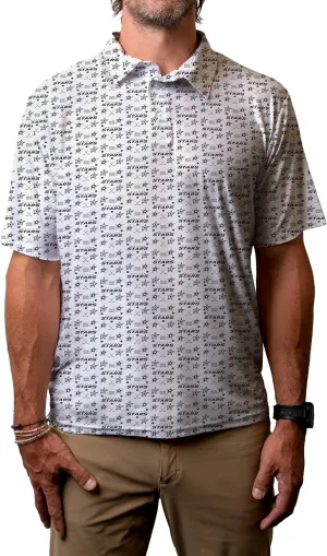 Blue 84 Men's NHL Officially Licensed Short Sleeve Performance Polo All Over Print White