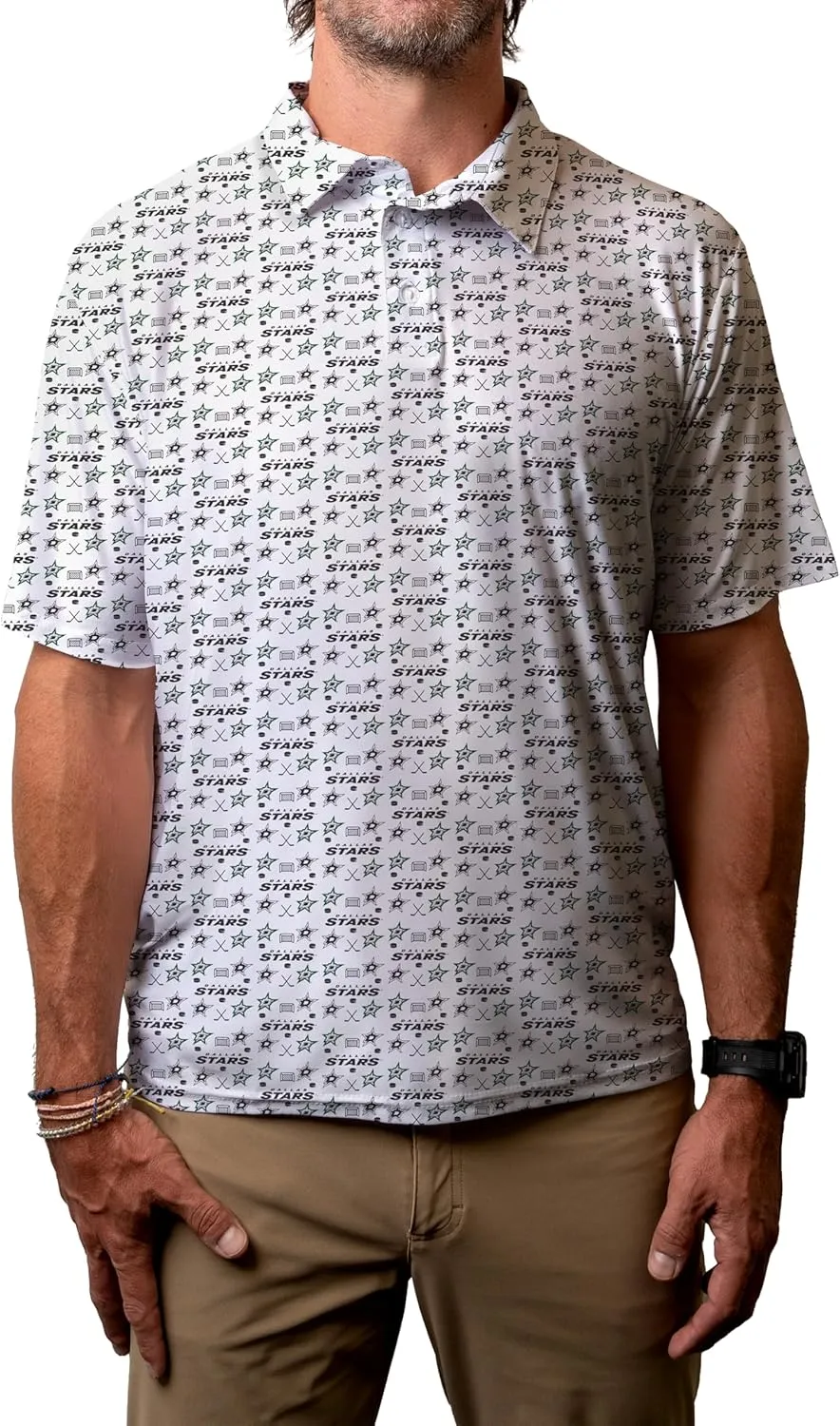 Blue 84 Men's NHL Officially Licensed Short Sleeve Performance Polo All Over Print White