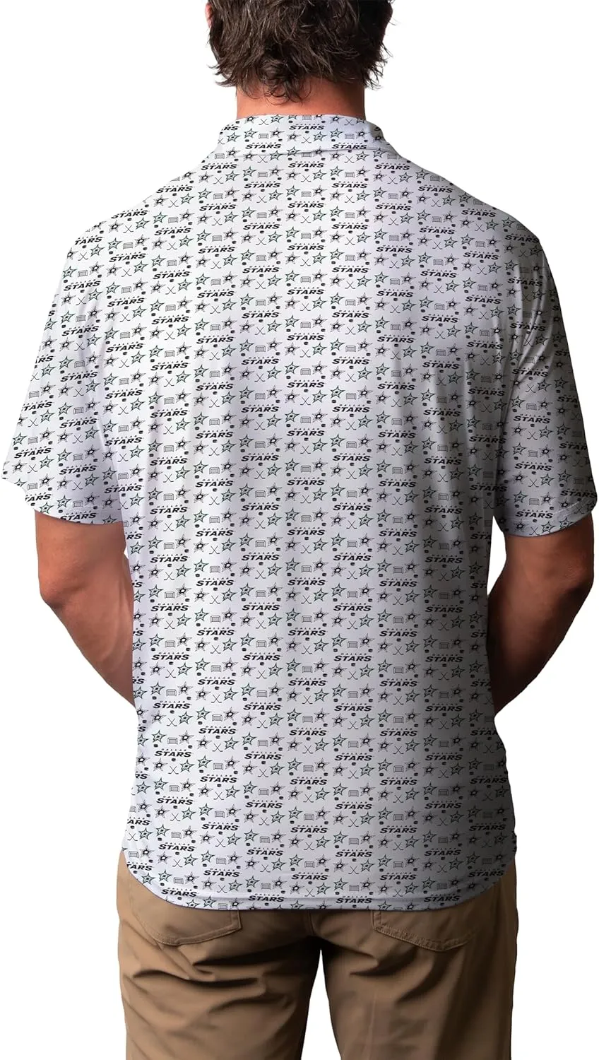 Blue 84 Men's NHL Officially Licensed Short Sleeve Performance Polo All Over Print White