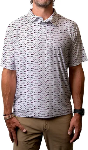 Blue 84 Men's NHL Officially Licensed Short Sleeve Performance Polo All Over Print White