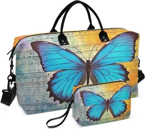 Blue Butterfly Wings Travel Duffel Bag, Shoulder Weekender Overnight Bags - Large Gym Bag with Wet Pocket