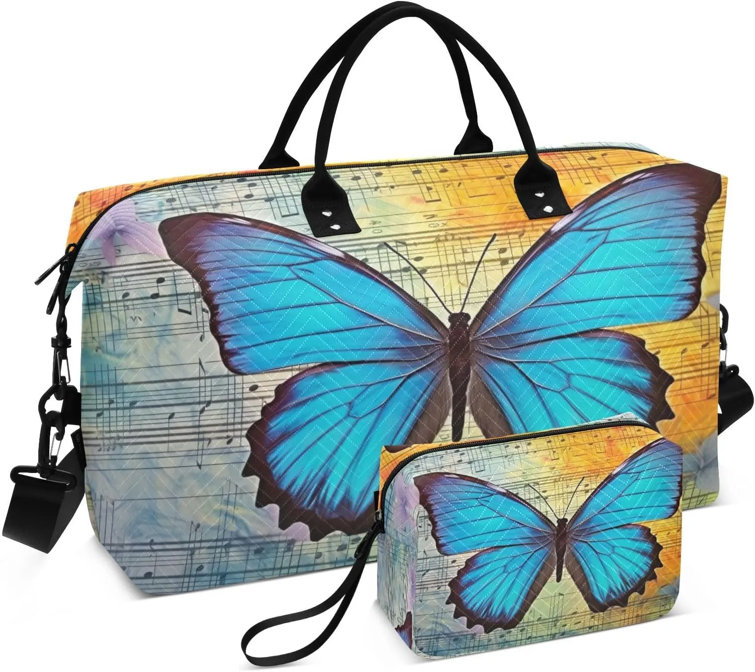 Blue Butterfly Wings Travel Duffel Bag, Shoulder Weekender Overnight Bags - Large Gym Bag with Wet Pocket