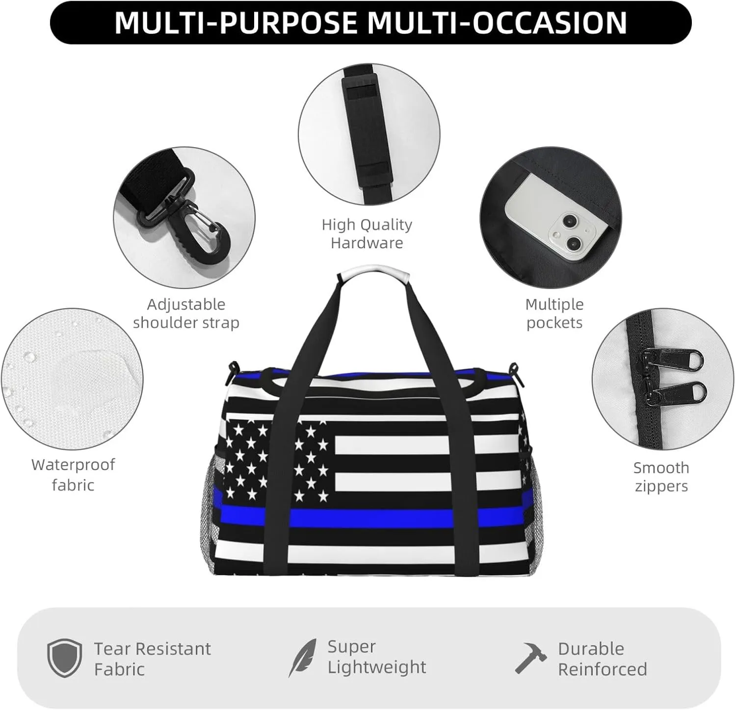 Blue Lives Matter Flag Travel Duffel Bag Large Foldable Waterproof Overnight Bag For Beach Swim Bags Pool Sports Gym