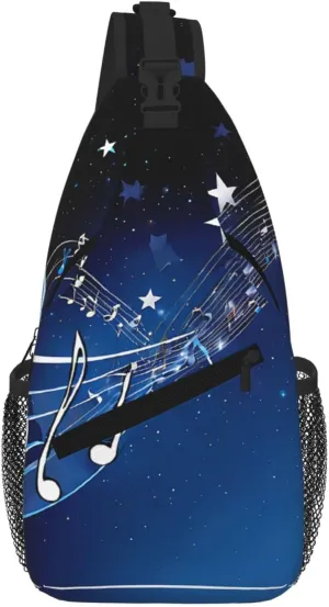 Blue Music Print Cross Chest Bag Diagonally For Short-Distance Travel And Daily Use