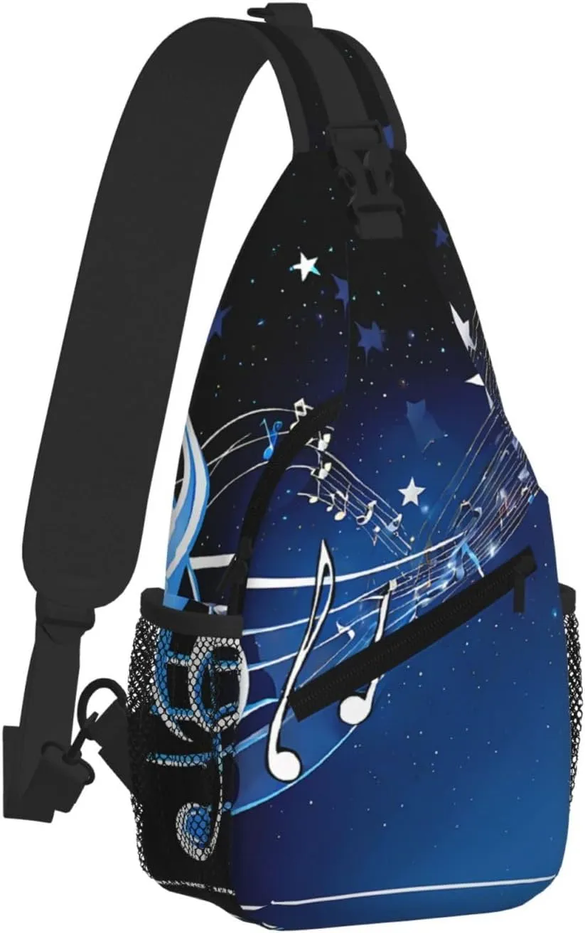 Blue Music Print Cross Chest Bag Diagonally For Short-Distance Travel And Daily Use