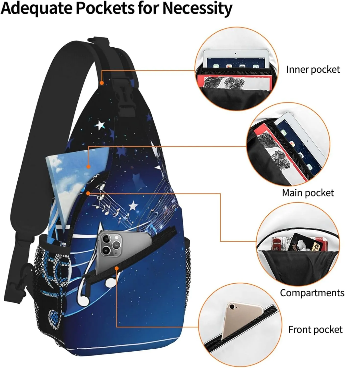 Blue Music Print Cross Chest Bag Diagonally For Short-Distance Travel And Daily Use