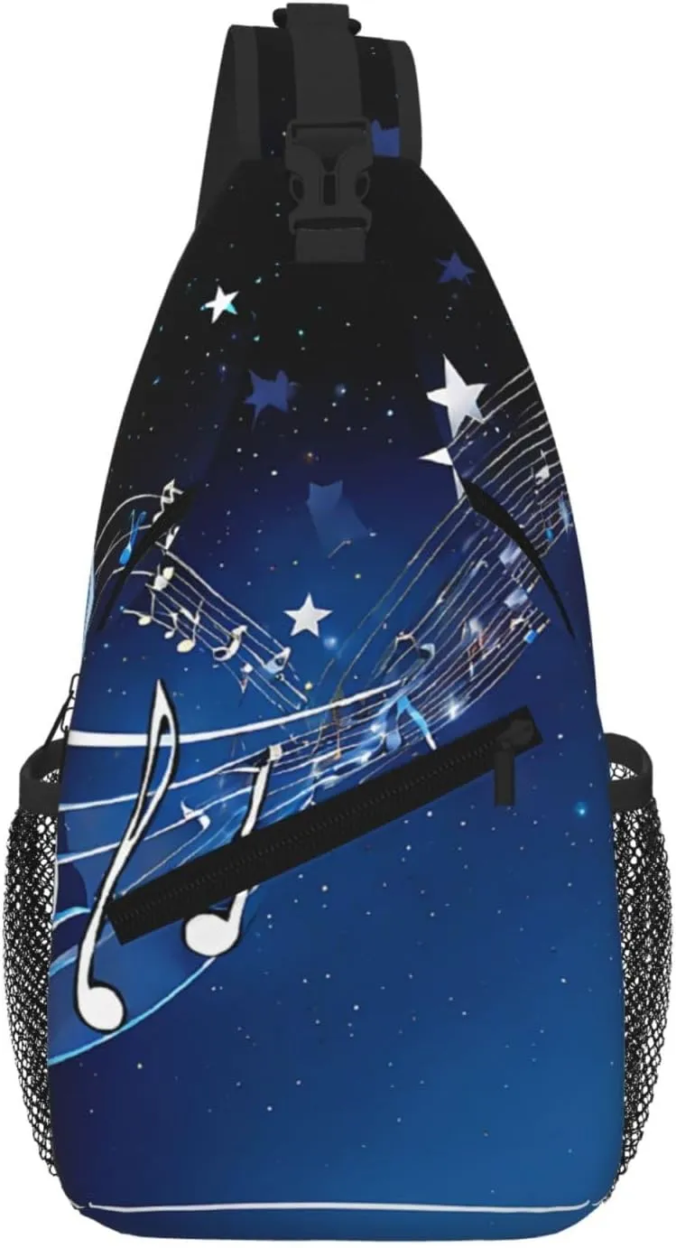 Blue Music Print Cross Chest Bag Diagonally For Short-Distance Travel And Daily Use