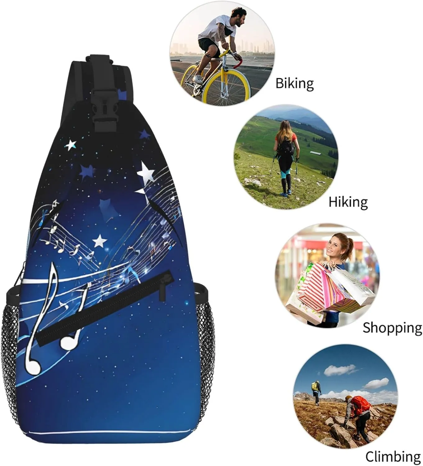 Blue Music Print Cross Chest Bag Diagonally For Short-Distance Travel And Daily Use