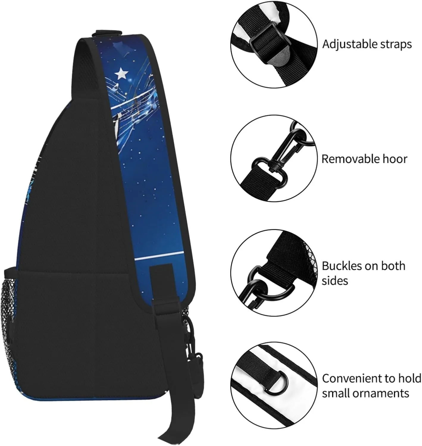 Blue Music Print Cross Chest Bag Diagonally For Short-Distance Travel And Daily Use