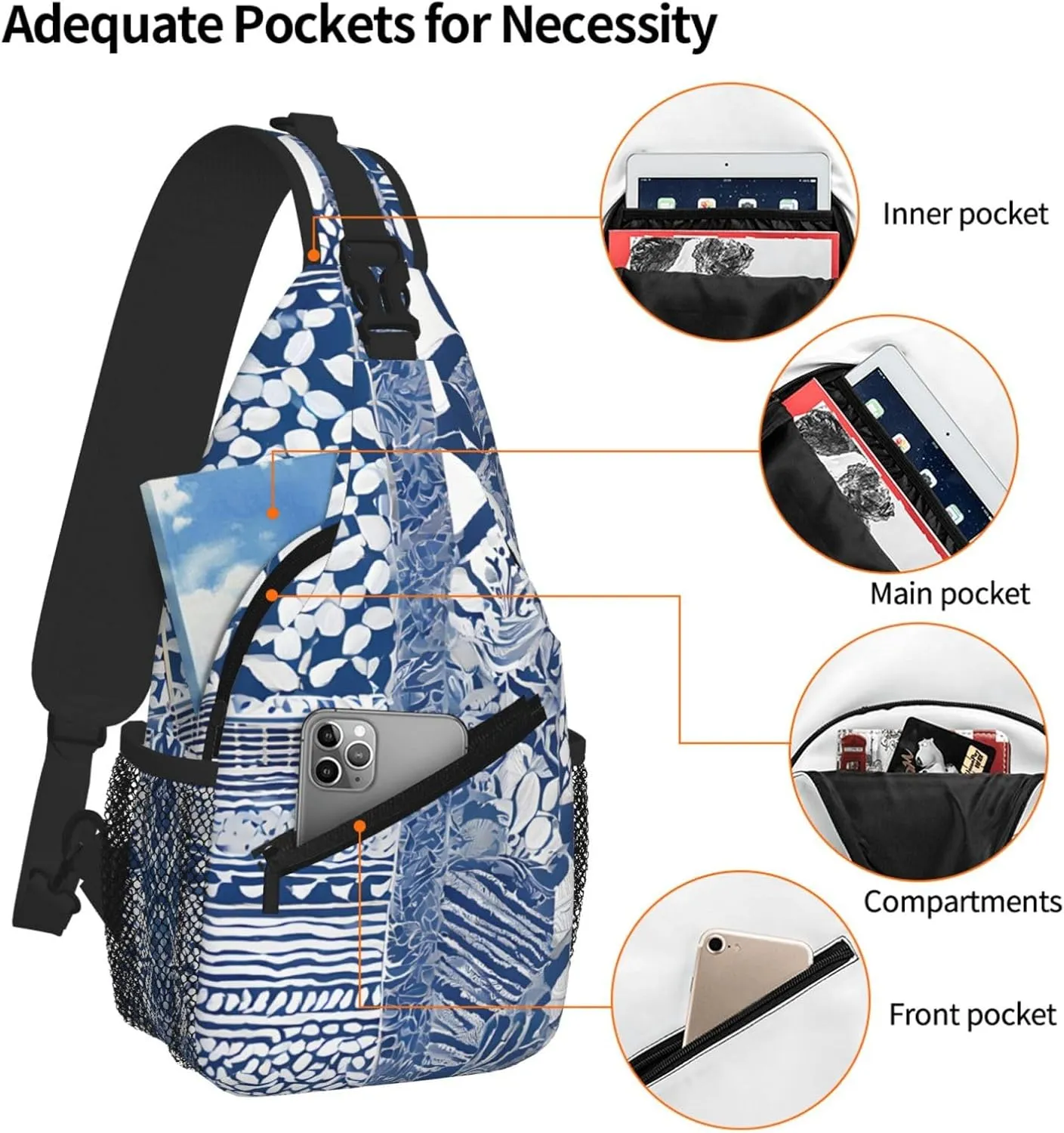 Blue Polynesian Maori Tribal Pattern Print Cross Chest Bag Diagonally For Short-Distance Travel And Daily Use