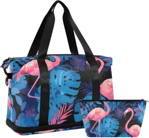 Blue Rainforest Flamingo Sports Gym Bag Sports Gym Tote Bag with Adjustable Strap for Travel Large Capacity