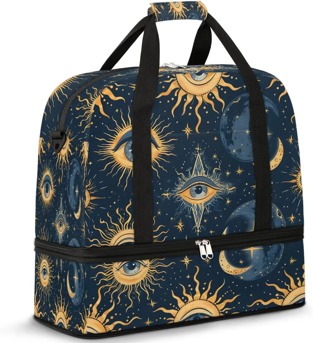 Boho Eye Pattern Retro Travel Duffle Bag, Collapsible Travel Bag Sports Gym Bag With Shoes Compartment Weekender Bag Overnight Bag For Women Men