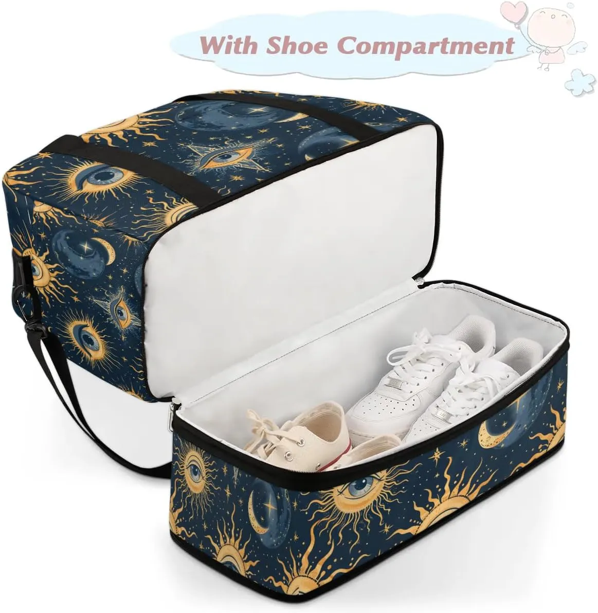 Boho Eye Pattern Retro Travel Duffle Bag, Collapsible Travel Bag Sports Gym Bag With Shoes Compartment Weekender Bag Overnight Bag For Women Men