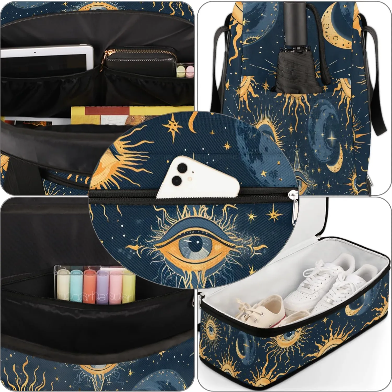 Boho Eye Pattern Retro Travel Duffle Bag, Collapsible Travel Bag Sports Gym Bag With Shoes Compartment Weekender Bag Overnight Bag For Women Men