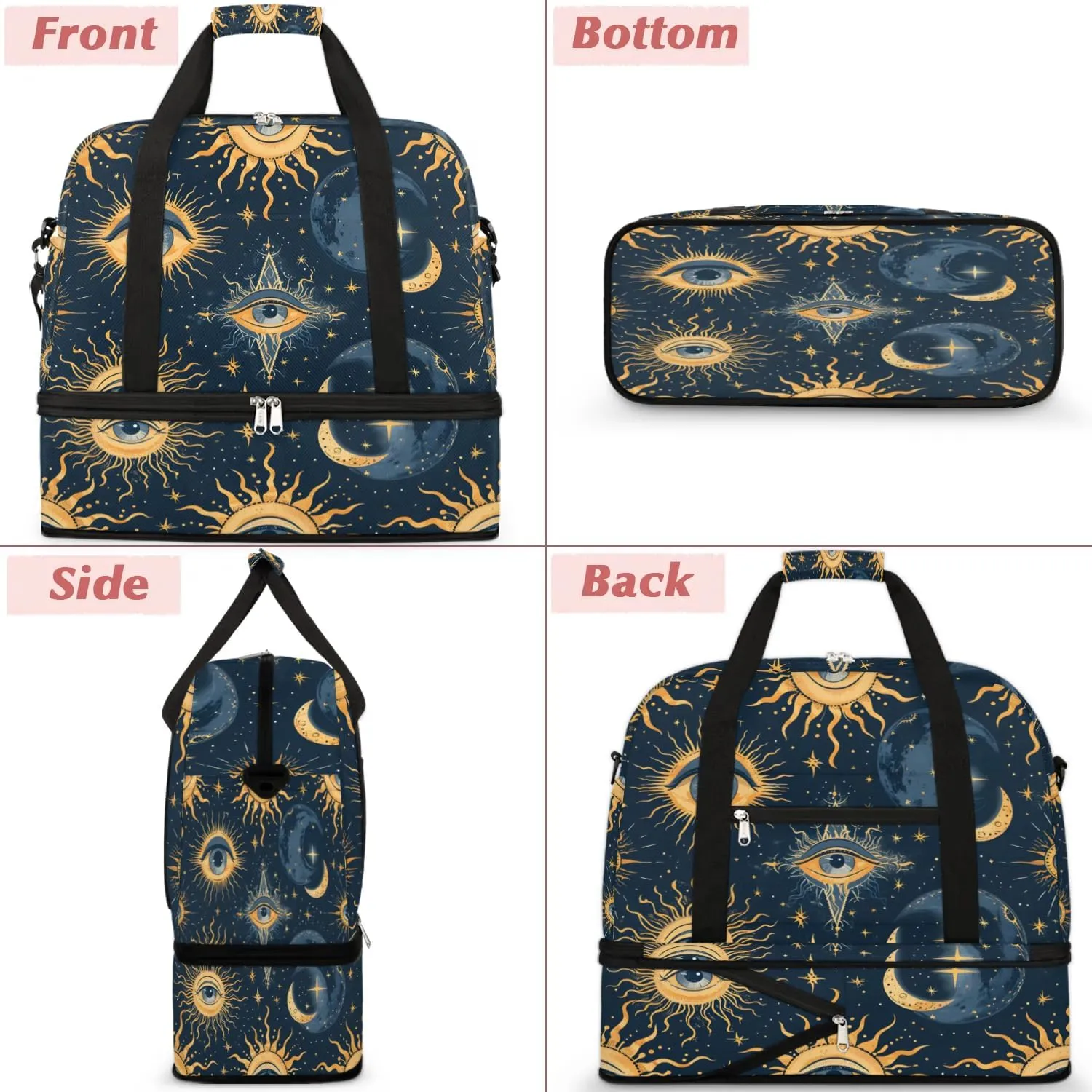 Boho Eye Pattern Retro Travel Duffle Bag, Collapsible Travel Bag Sports Gym Bag With Shoes Compartment Weekender Bag Overnight Bag For Women Men