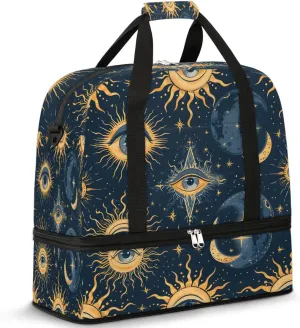 Boho Eye Pattern Retro Travel Duffle Bag, Collapsible Travel Bag Sports Gym Bag With Shoes Compartment Weekender Bag Overnight Bag For Women Men