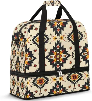 Boho Floral Retro Prints Travel Duffle Bag, Collapsible Travel Bag Sports Gym Bag With Shoes Compartment Weekender Bag Overnight Bag For Women Men