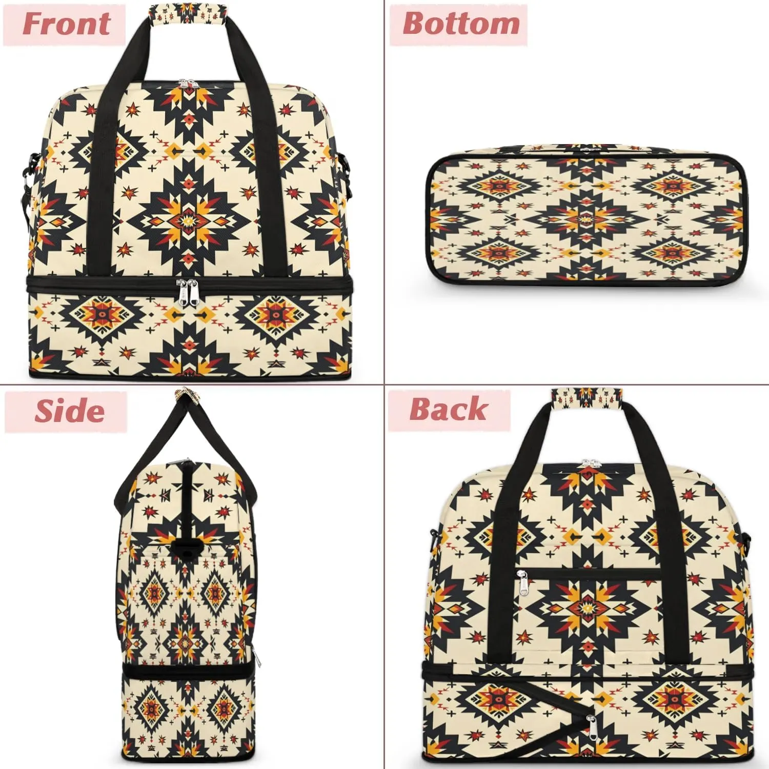 Boho Floral Retro Prints Travel Duffle Bag, Collapsible Travel Bag Sports Gym Bag With Shoes Compartment Weekender Bag Overnight Bag For Women Men