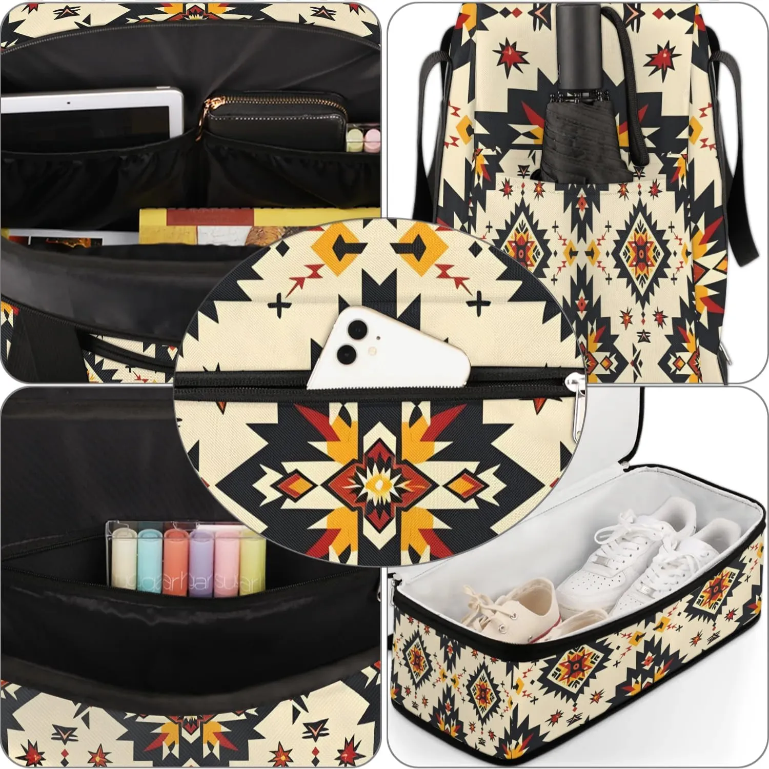 Boho Floral Retro Prints Travel Duffle Bag, Collapsible Travel Bag Sports Gym Bag With Shoes Compartment Weekender Bag Overnight Bag For Women Men