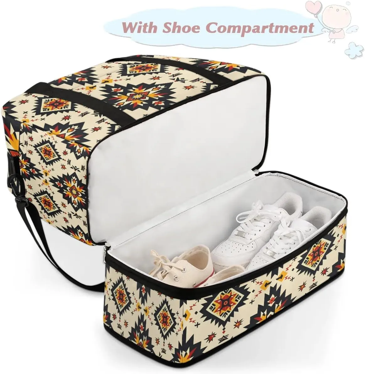 Boho Floral Retro Prints Travel Duffle Bag, Collapsible Travel Bag Sports Gym Bag With Shoes Compartment Weekender Bag Overnight Bag For Women Men