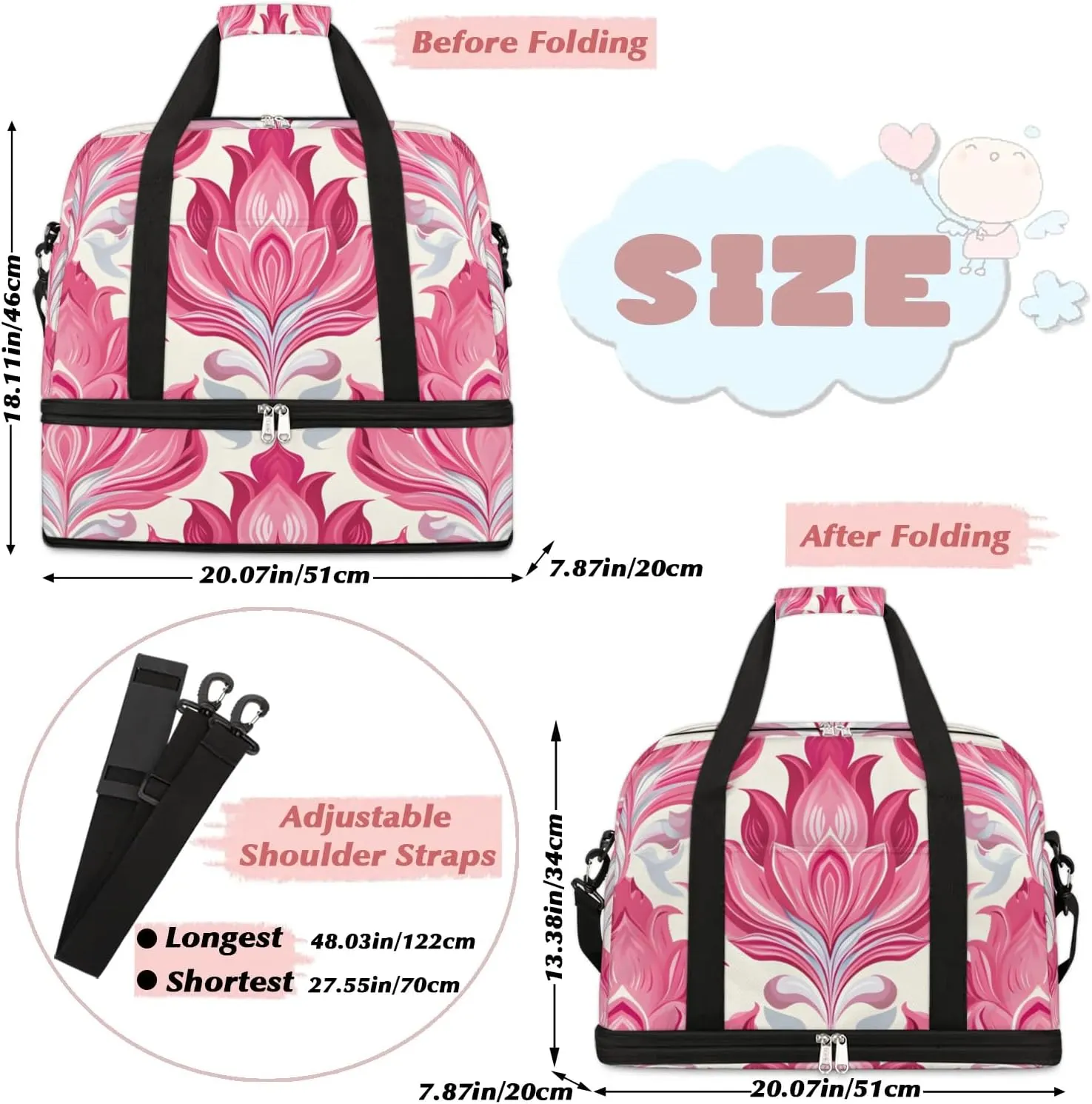 Boho Retro Colorful Prints Travel Duffle Bag, Collapsible Travel Bag Sports Gym Bag With Shoes Compartment Weekender Bag Overnight Bag For Women Men