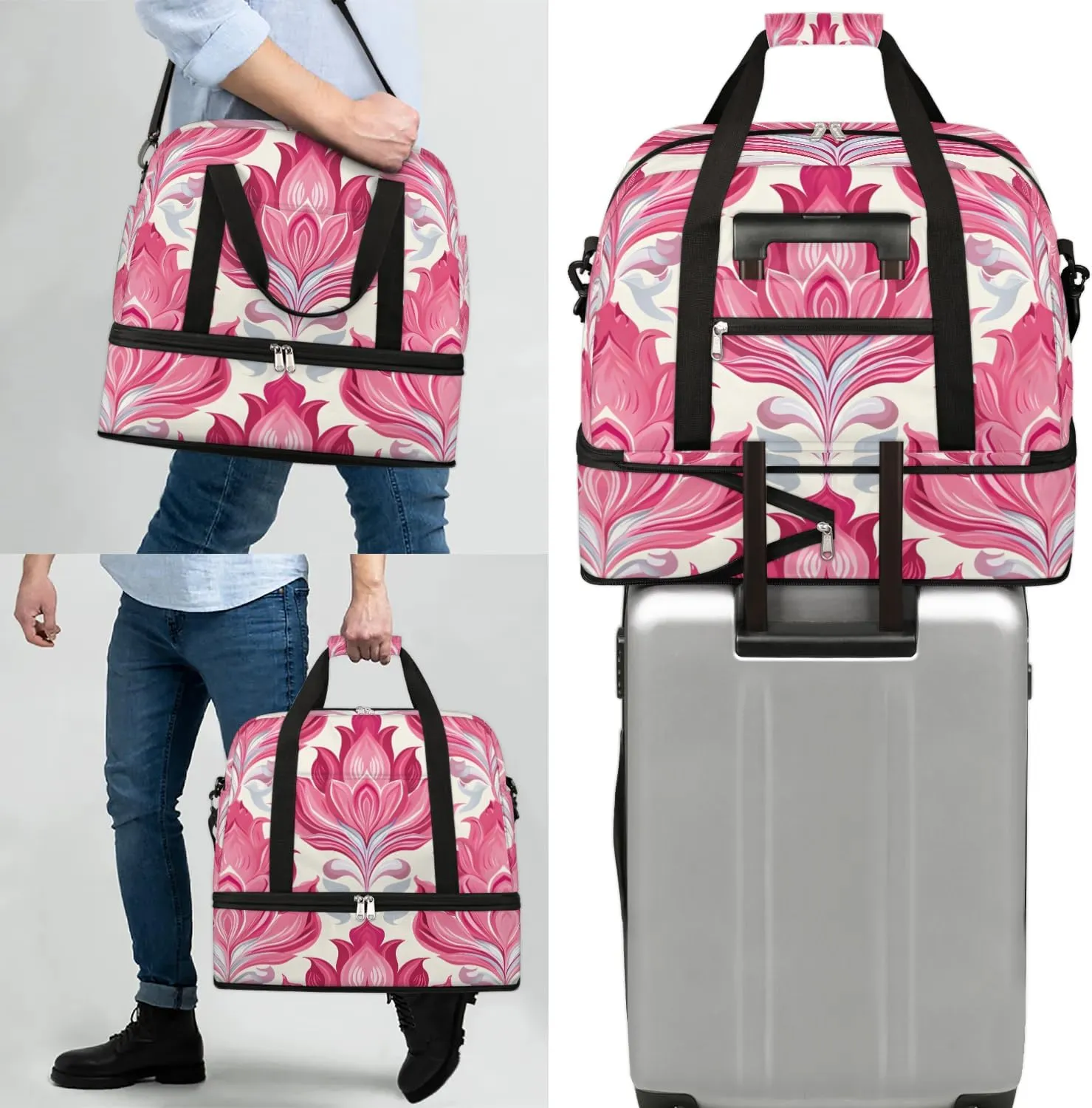 Boho Retro Colorful Prints Travel Duffle Bag, Collapsible Travel Bag Sports Gym Bag With Shoes Compartment Weekender Bag Overnight Bag For Women Men
