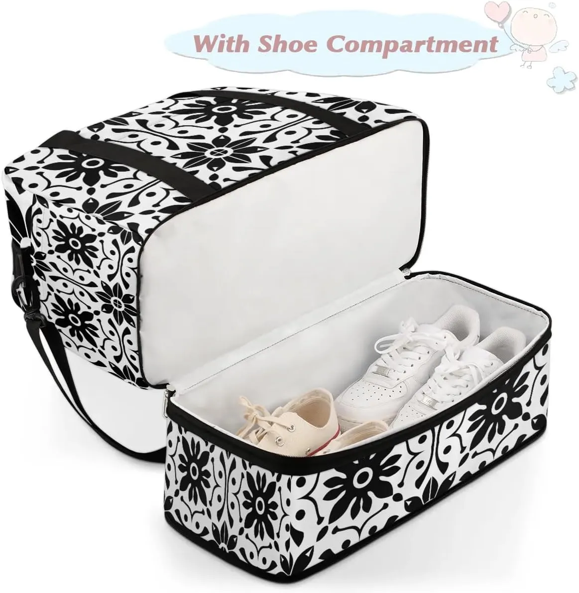 Boho Retro Pattern Floral Travel Duffle Bag, Collapsible Travel Bag Sports Gym Bag With Shoes Compartment Weekender Bag Overnight Bag For Women Men