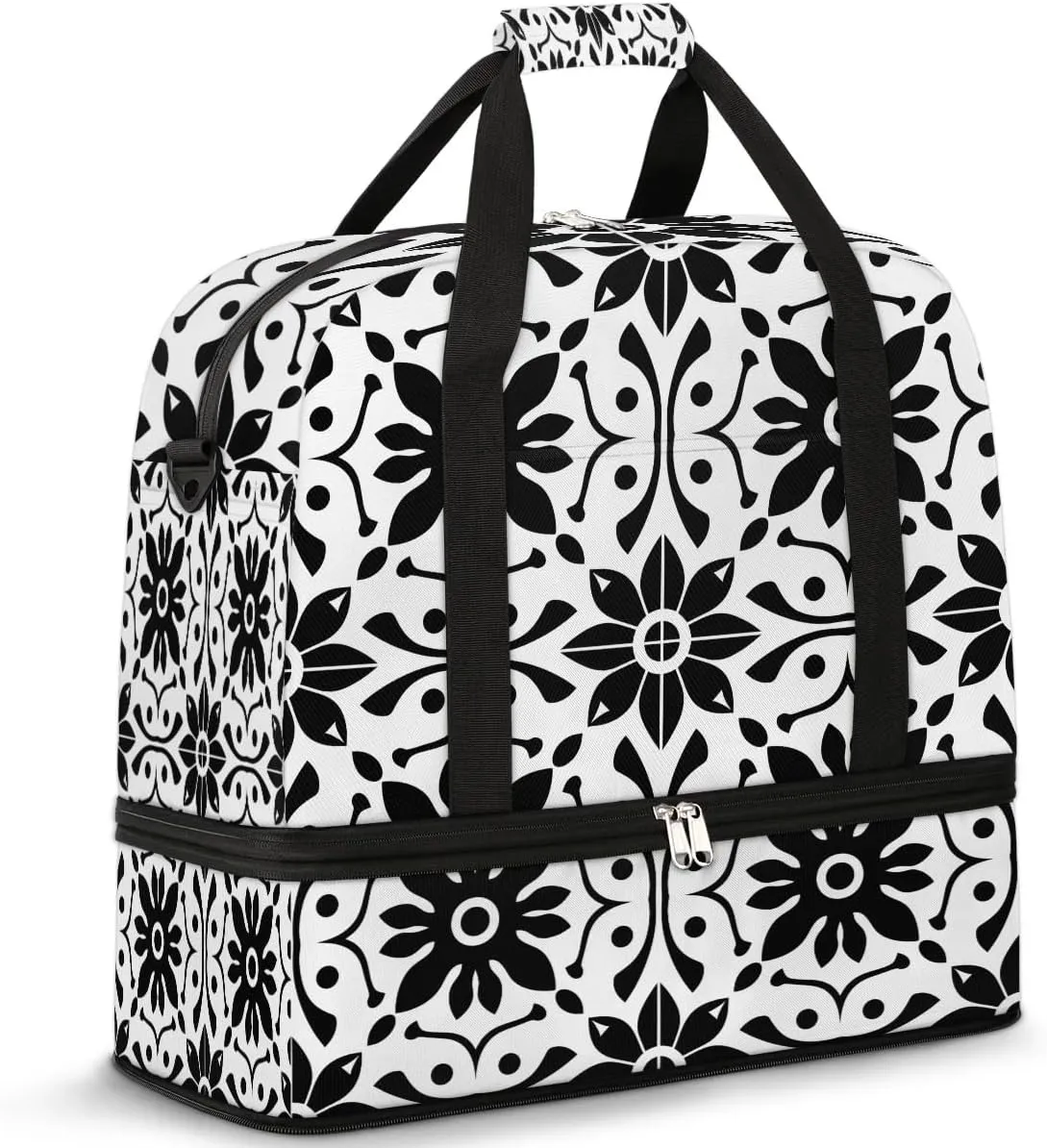 Boho Retro Pattern Floral Travel Duffle Bag, Collapsible Travel Bag Sports Gym Bag With Shoes Compartment Weekender Bag Overnight Bag For Women Men