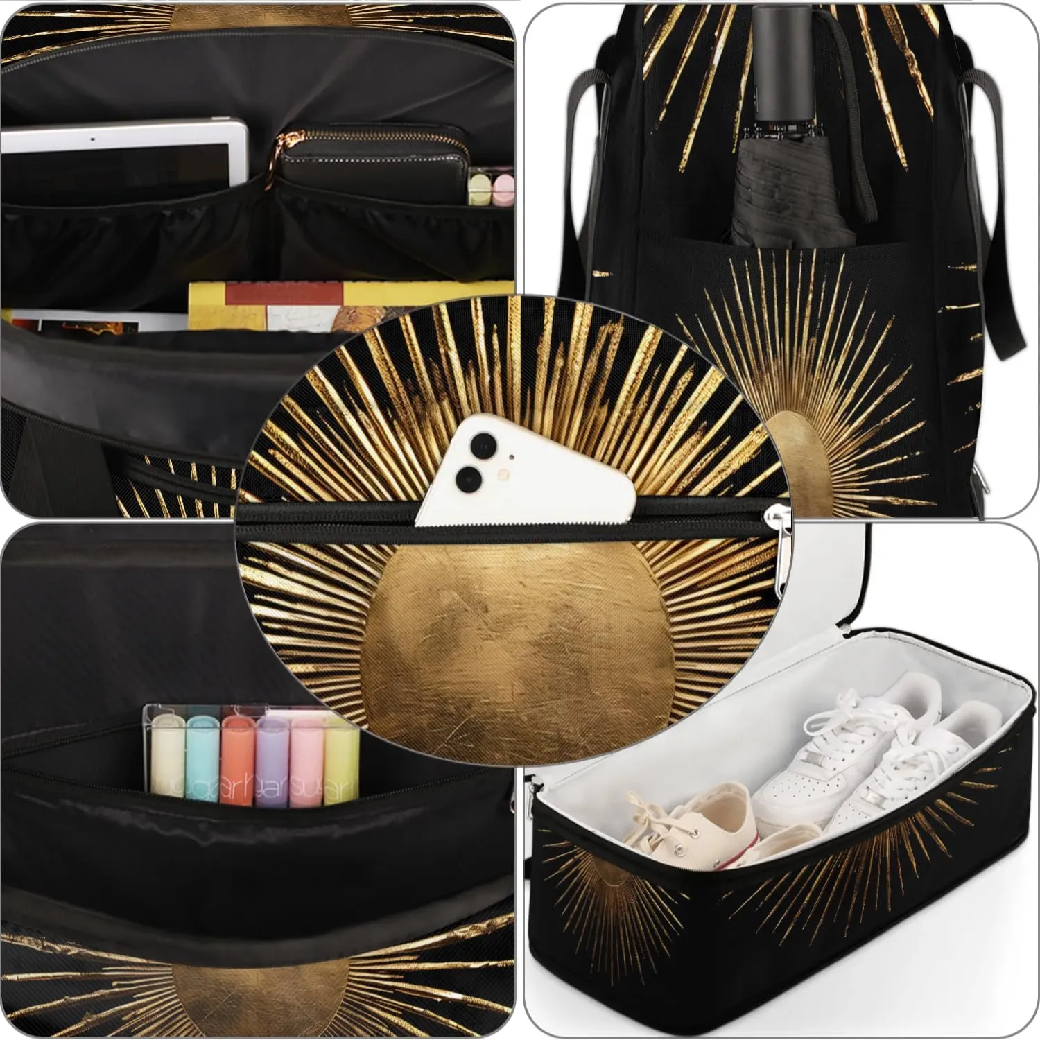 Boho Sun Patterns Retro Travel Duffle Bag, Collapsible Travel Bag Sports Gym Bag With Shoes Compartment Weekender Bag Overnight Bag For Women Men
