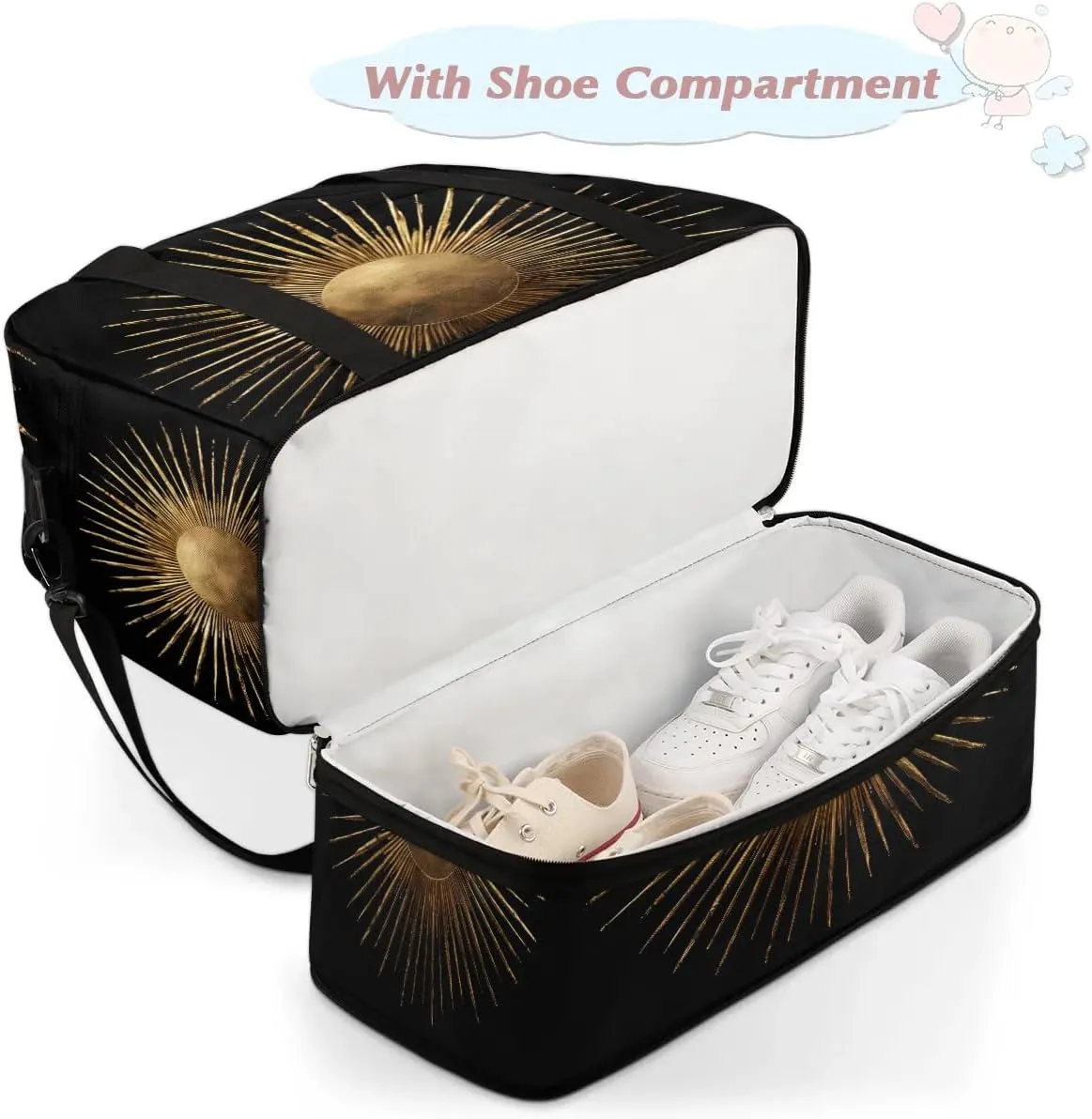 Boho Sun Patterns Retro Travel Duffle Bag, Collapsible Travel Bag Sports Gym Bag With Shoes Compartment Weekender Bag Overnight Bag For Women Men