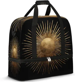 Boho Sun Patterns Retro Travel Duffle Bag, Collapsible Travel Bag Sports Gym Bag With Shoes Compartment Weekender Bag Overnight Bag For Women Men