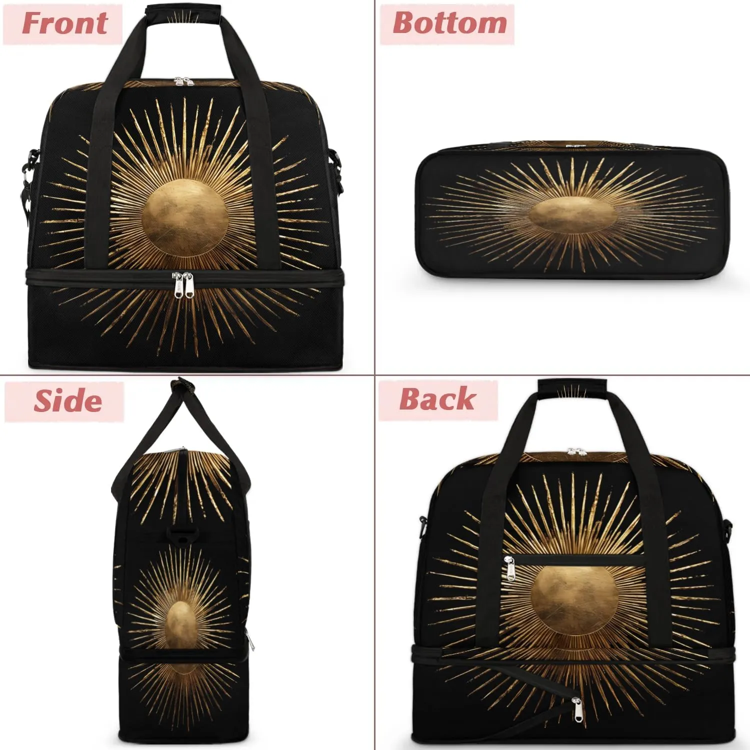 Boho Sun Patterns Retro Travel Duffle Bag, Collapsible Travel Bag Sports Gym Bag With Shoes Compartment Weekender Bag Overnight Bag For Women Men